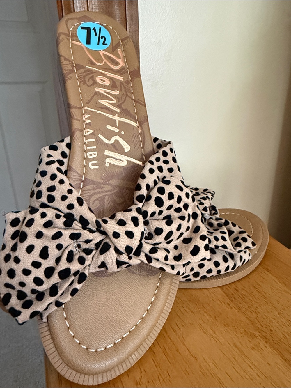 Blowfish Beige Slide Sandals with Black Polka-Dot Bow